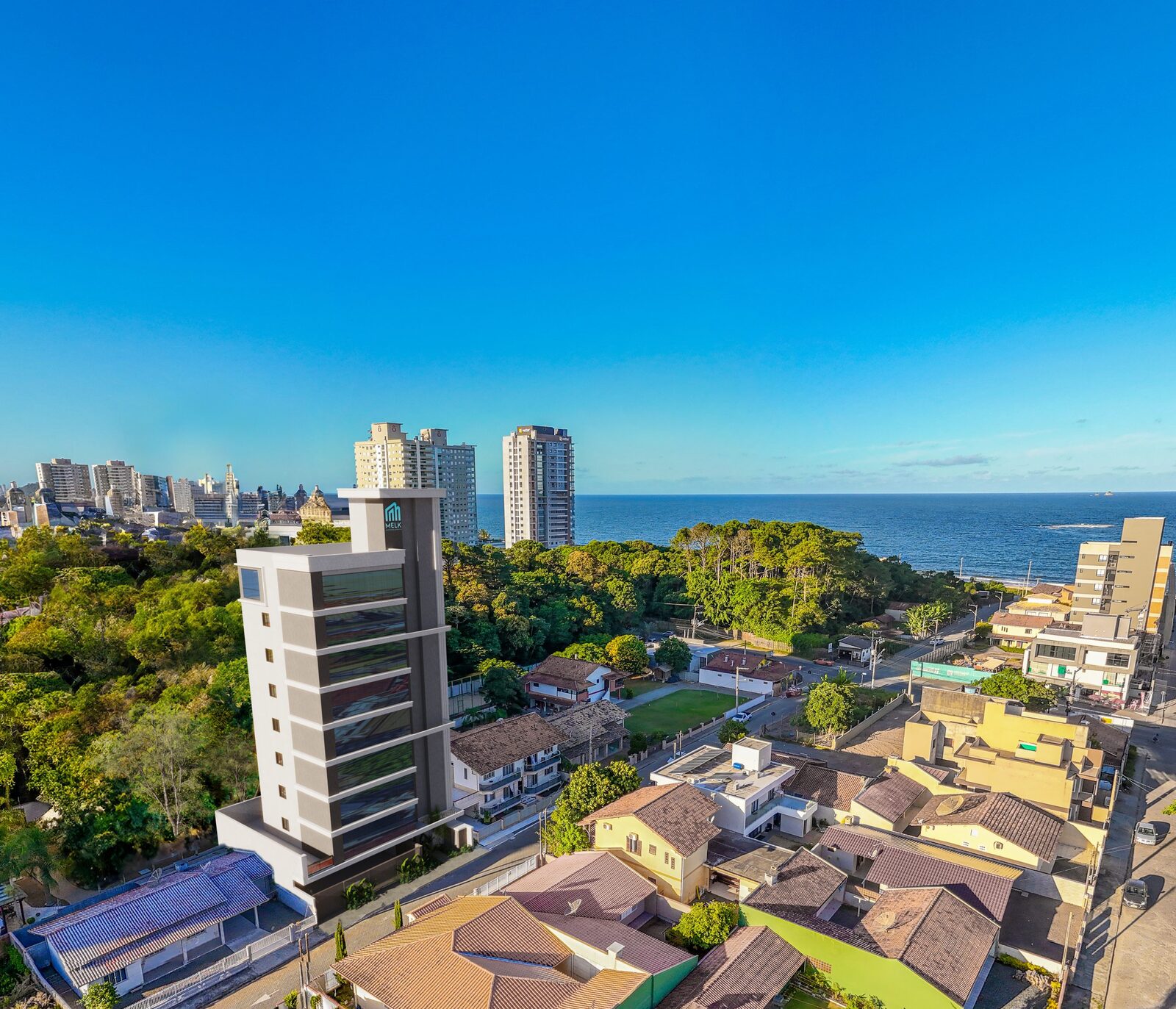 Vista aérea do Canto Del Mare Residence com o mar ao fundo