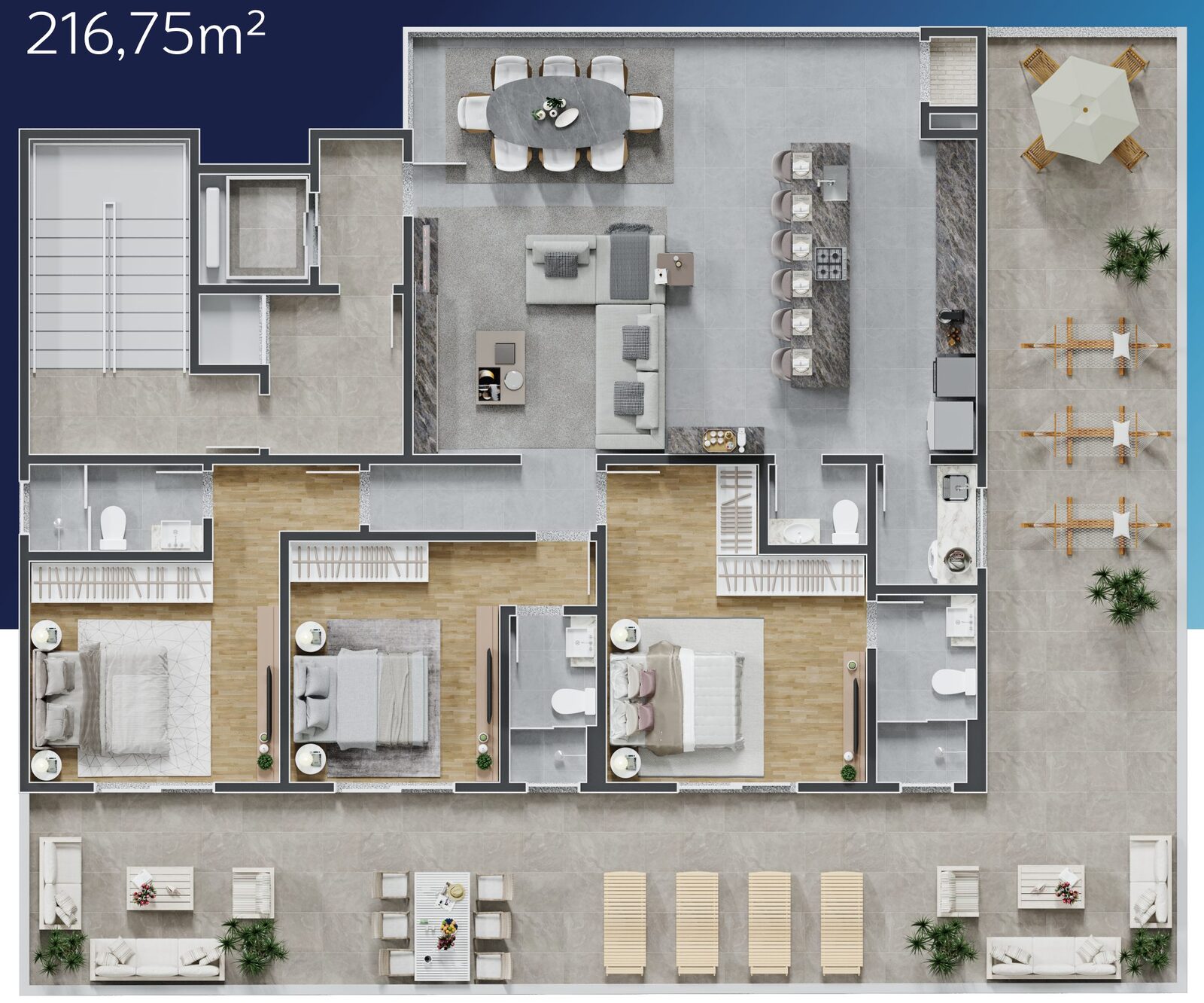 Planta baixa do Apartamento Giardino, 216,75 metros quadrados
